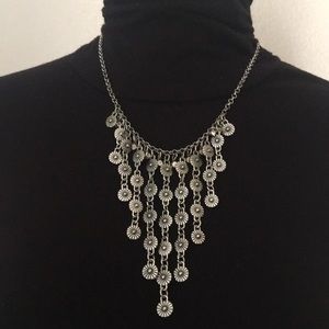 Silver Statement Necklace/Dangling Dainty Flowers